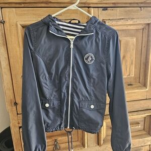 Abercrombie & Fitch Navy Blue Women's Windbreaker with Hood - Size L